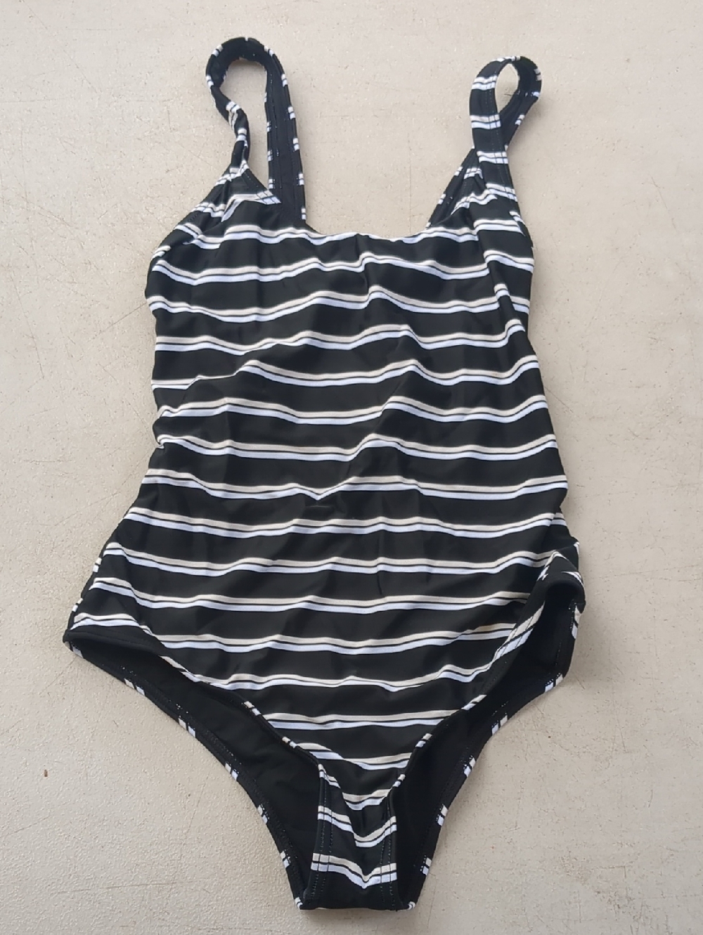 Classic Black & White Striped One-Piece Swimsuit with Scoop Neck
